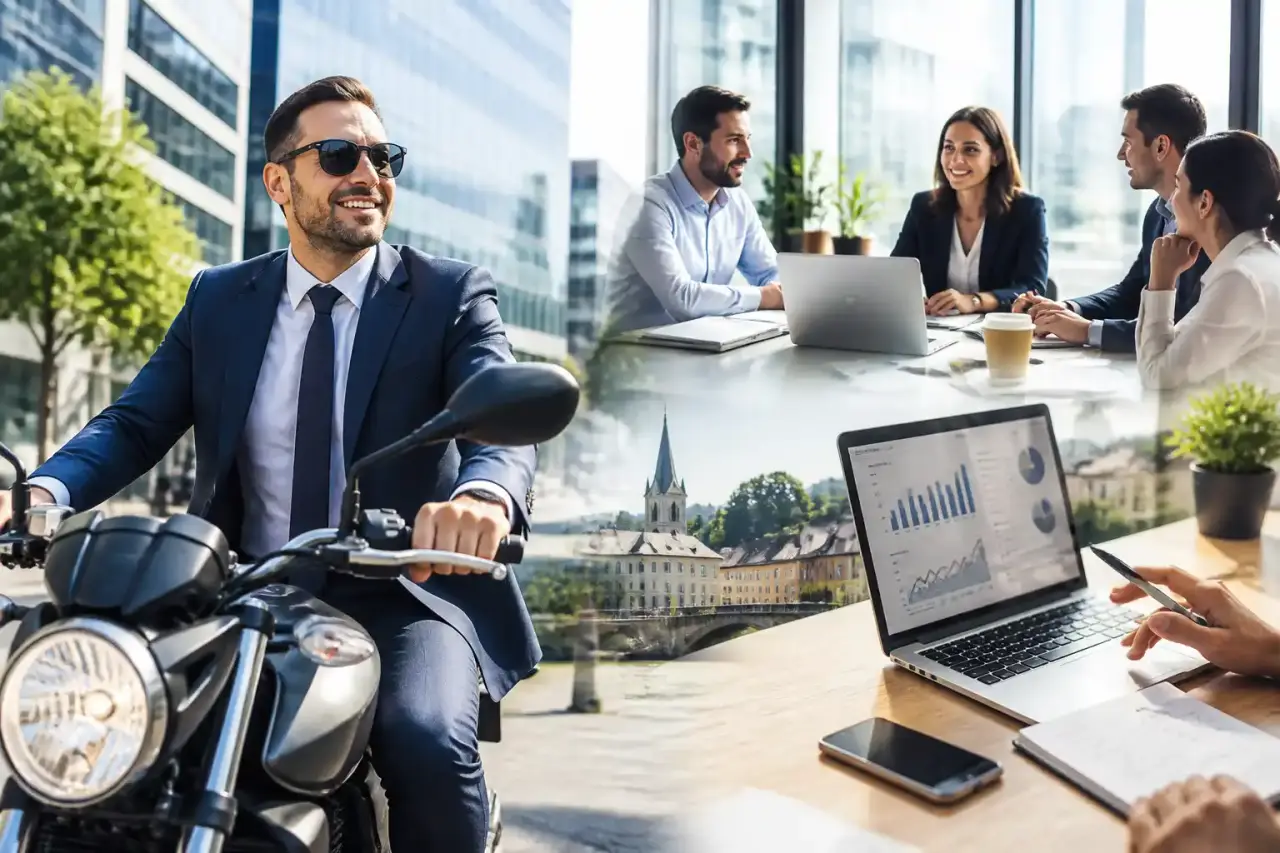 Dirigeant d'entreprise moderne optimisant son temps et ses déplacements