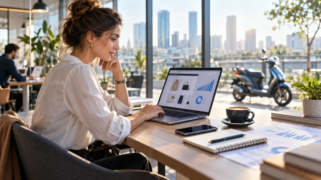 Entrepreneur préparant le lancement de son premier business en ligne