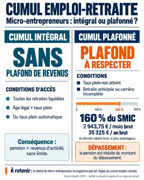 Infographie sur le cumul auto entrepreneur et retraite intégral ou plafonné