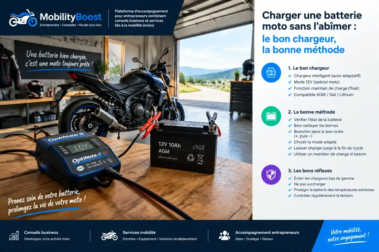 Charger une batterie moto sans l’abîmer : le bon chargeur, la bonne méthode