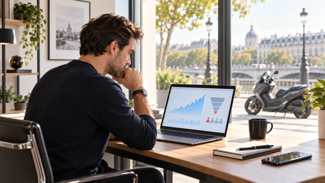 Entrepreneur analysant les performances commerciales de son site web