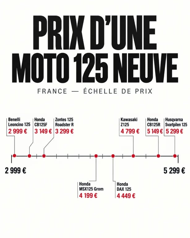 Infographie du prix d’une moto 125 neuve avec les modèles et budgets